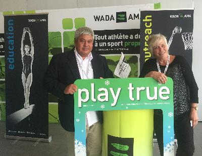 IWWF Executive Director, Paul Fong, and IWWF Secretary General, Gill Hill, at the 2016 WADA Anti Doping Association (ADO) Symposium in Lausanne